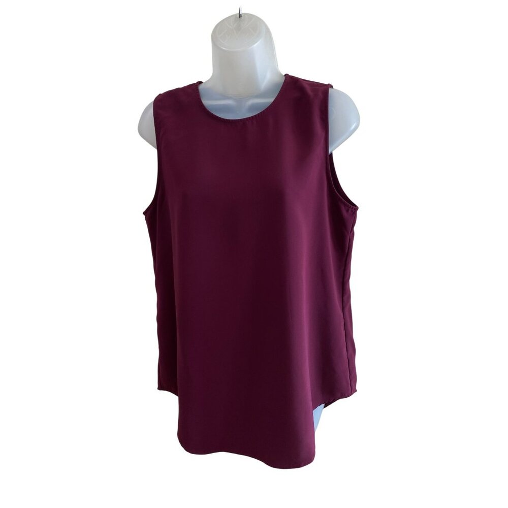 Theory Sleeveless Burgundy Urban Crepe Blouse L 100% Polyester Womens Top